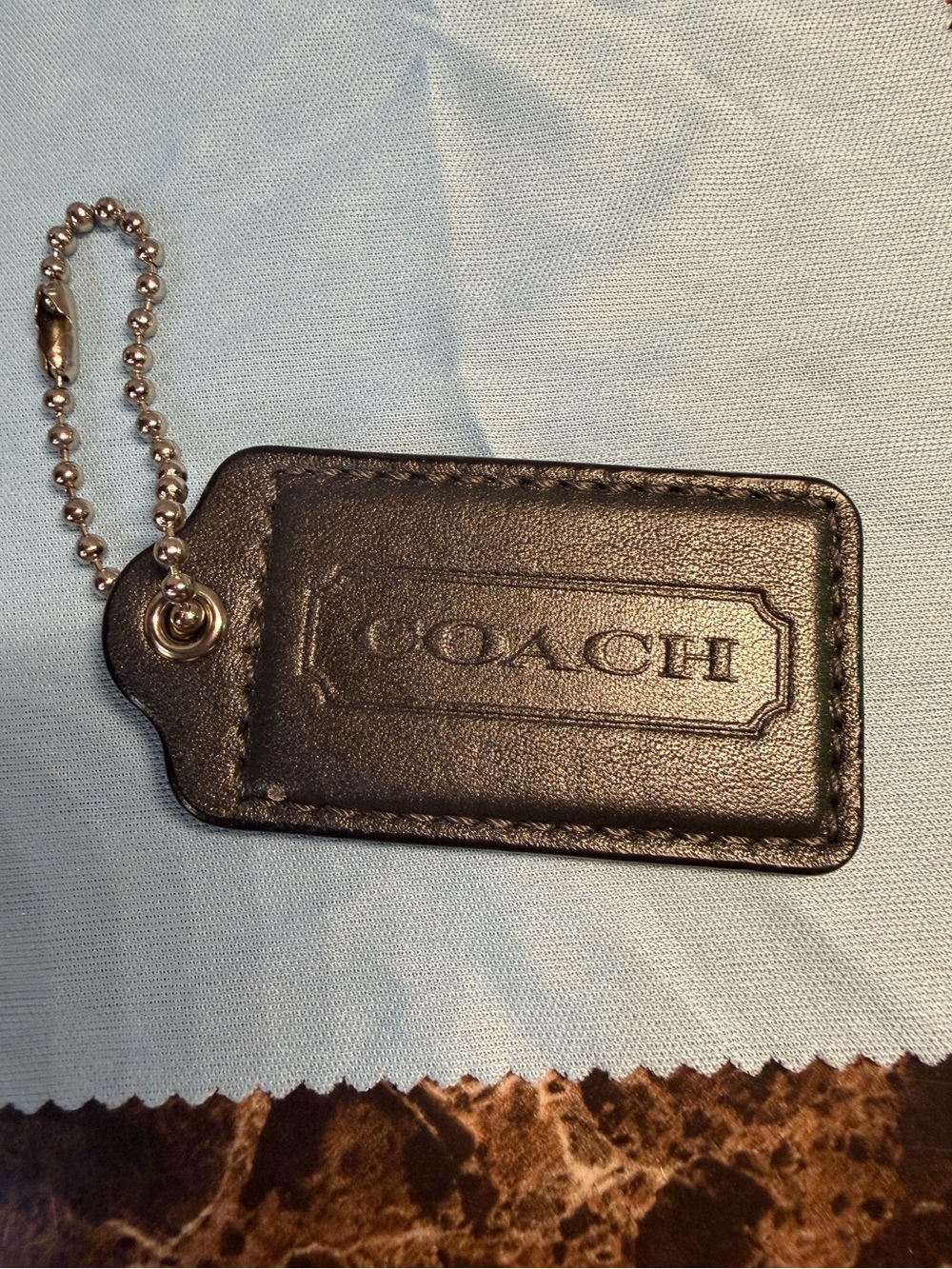 COACH Large Black Leather Logo Key Tag